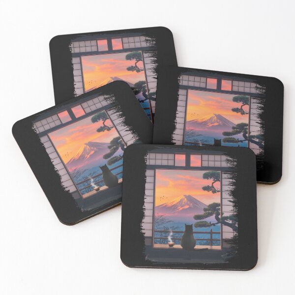 Item preview, Black Cat and Mount Fuji Sunrise - Serene Japanese Window View designed and sold by Damcoc.