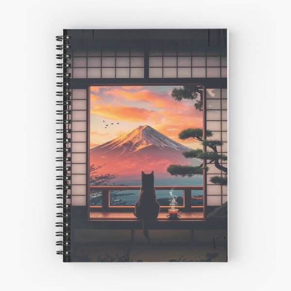 Item preview, Mount Fuji and Black Cat - Serene Japanese Window Scene designed and sold by Damcoc.