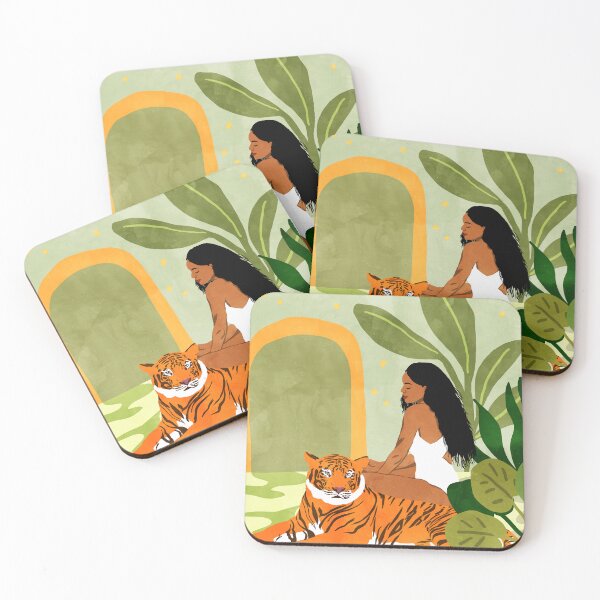 Item preview, Just You & Me | Tiger Urban Jungle Friendship | Wild Cat Bohemian Black Woman with Pet designed and sold by 83oranges.com.