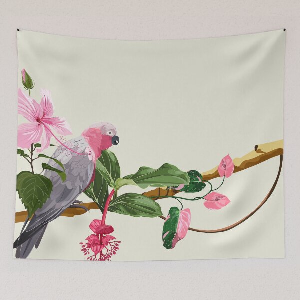 Item preview, Exotic pink parrot with leaves and flowers. designed and sold by MatyKotiv.