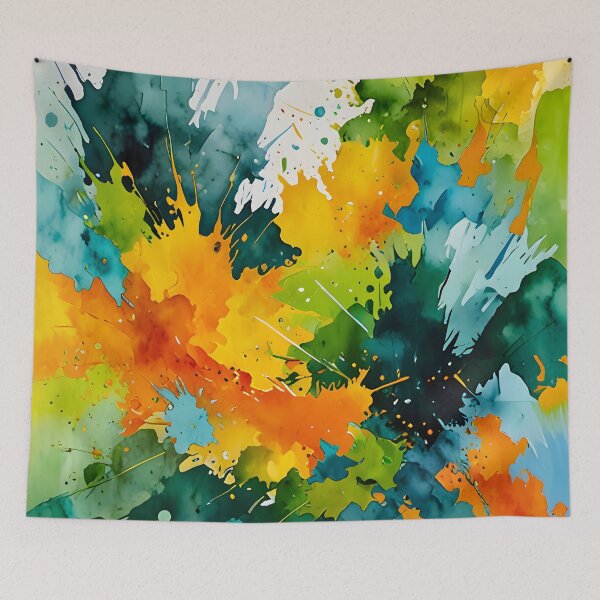 Item preview, Golden Splash & Emerald Waves, Sun-Kissed Watercolor Eruption, Abstract Vibrant Earth Tones, Botanic Burst in Yellow & Teal designed and sold by Kintsugi99.