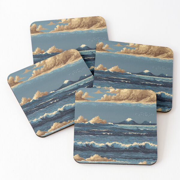Item preview, Pixel Ocean Waves and Beach Pattern designed and sold by Glam-OOTD.
