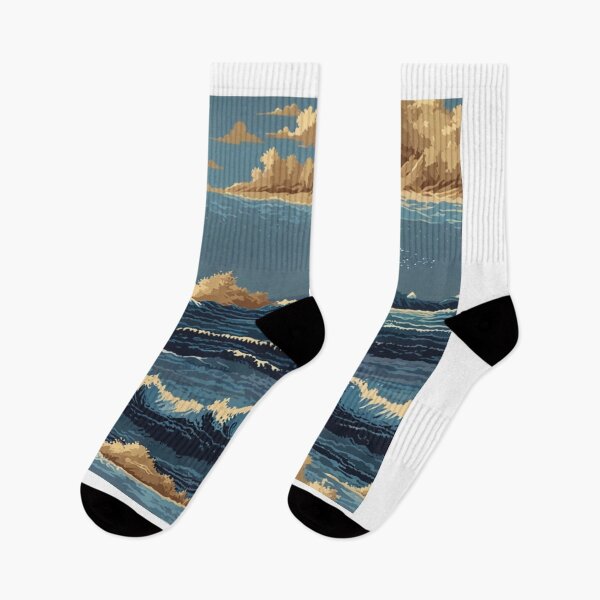 Item preview, Pixel Ocean Waves and Beach Pattern designed and sold by Glam-OOTD.