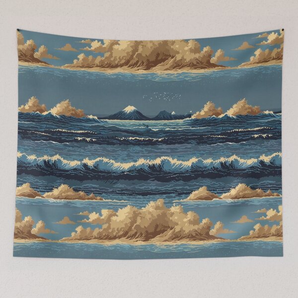 Item preview, Pixel Ocean Waves and Beach Pattern designed and sold by Glam-OOTD.