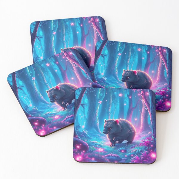 Item preview, Cute Wombat in Blue, Pink and Aqua Hues in a Magical Forest designed and sold by AussieConcepts.