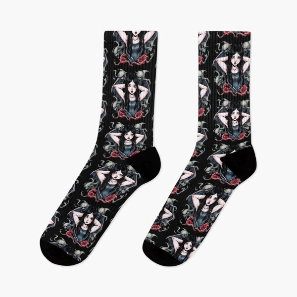 Item preview,  Cute Gothic Goth Vampire Horror Girl Tattoo style illustration with demons designed and sold by Vintage Designs +.