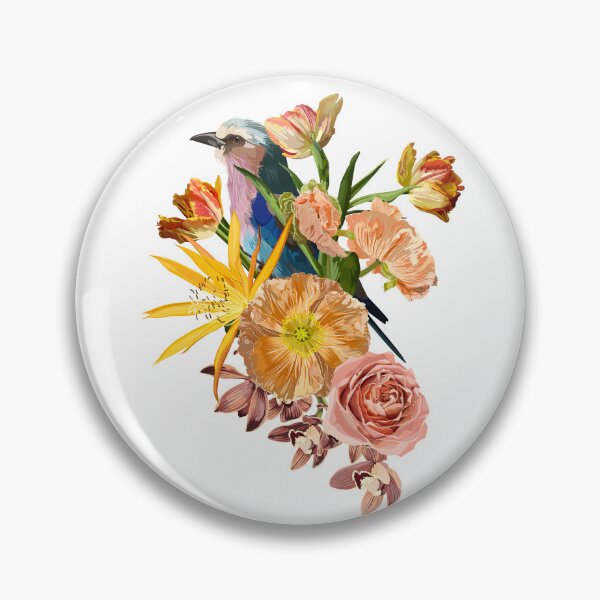 Item preview, Summer design with Lilac breasted Roller bird and orange garden, tropical flowers. designed and sold by MatyKotiv.