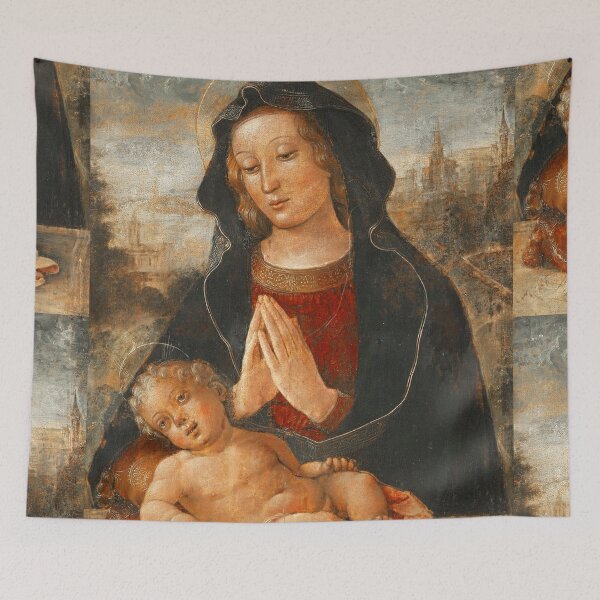 Item preview, Madonna and Child vintage painting designed and sold by Vintage Designs +.