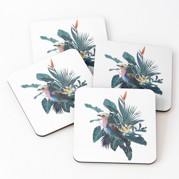 Item preview, Lilac breasted Roller bird. Tropical arrangements with leaves, flowers and birds for party invitations and poster designs. designed and sold by MatyKotiv.