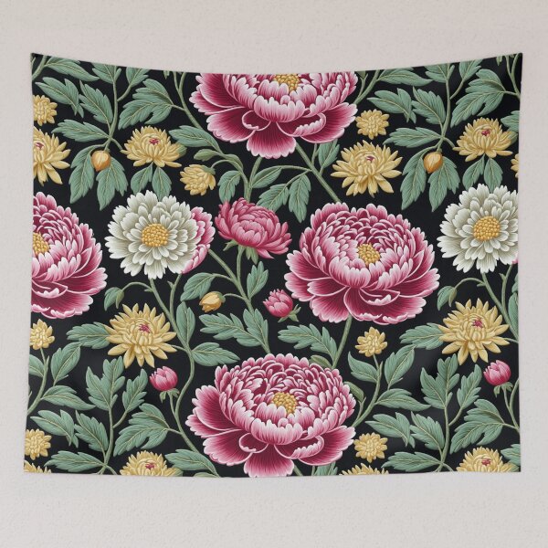 Item preview, Blossom trees with rose, peony, chrysanthemum. Jacobean embroidery style designed and sold by Giuseppe Cammino.