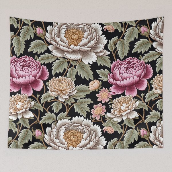 Item preview, Blossom trees with rose, peony, chrysanthemum. Jacobean embroidery style designed and sold by Giuseppe Cammino.