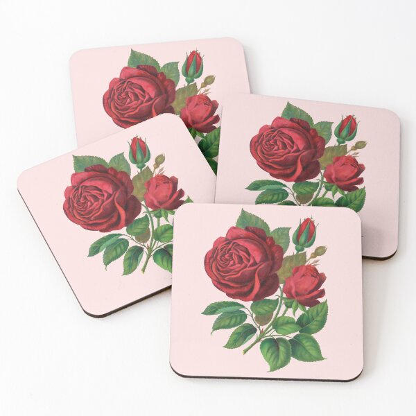 Item preview, Antique Red Roses Art On Pink Background designed and sold by IrisAndIvy.