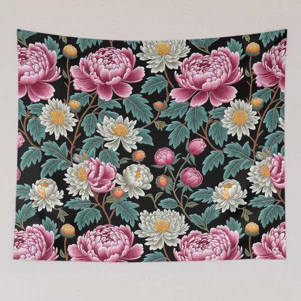 Item preview, Blossom trees with rose, peony, chrysanthemum. Jacobean embroidery style designed and sold by Giuseppe Cammino.