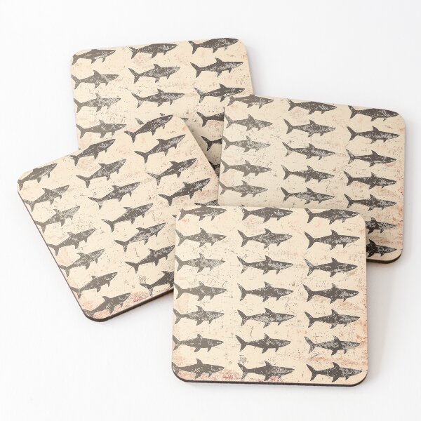 Item preview, Soft retro decoration featuring a pattern of tiny sharks, intricately styled with subtle tones on a textured vintage canvas designed and sold by Paolo Modena Photography    -   Fine Italian Art.