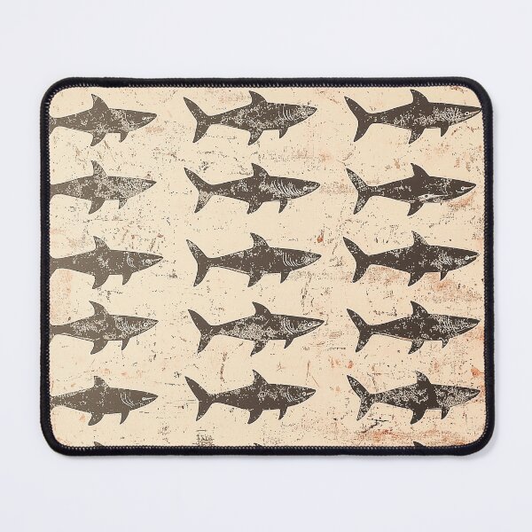 Item preview, Soft retro decoration featuring a pattern of tiny sharks, intricately styled with subtle tones on a textured vintage canvas designed and sold by Paolo Modena Photography - Fine Italian Art.