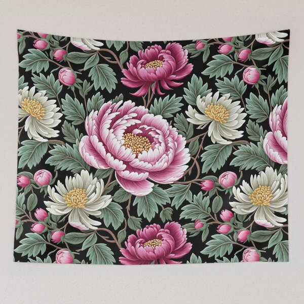 Item preview, Blossom trees with rose, peony, chrysanthemum. Jacobean embroidery style designed and sold by Giuseppe Cammino.