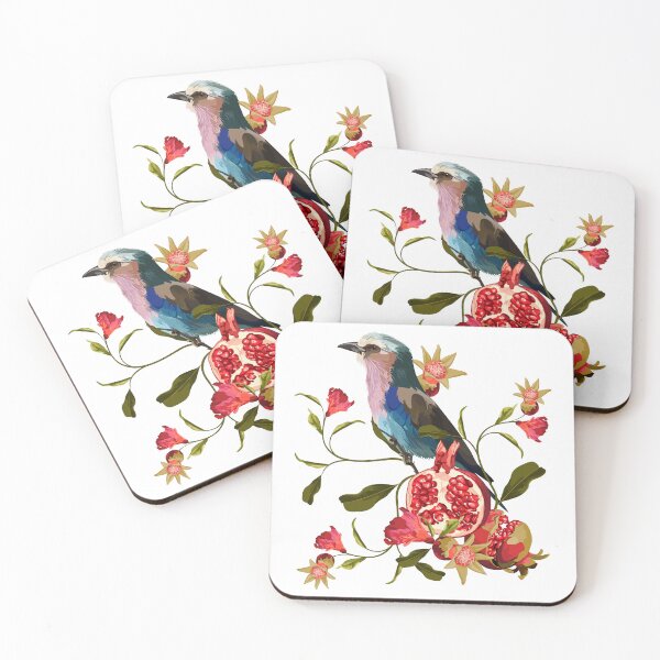 Item preview, Lilac breasted Roller bird. Tropical arrangements with leaves, flowers,  bird and pomegranate fruit. designed and sold by MatyKotiv.