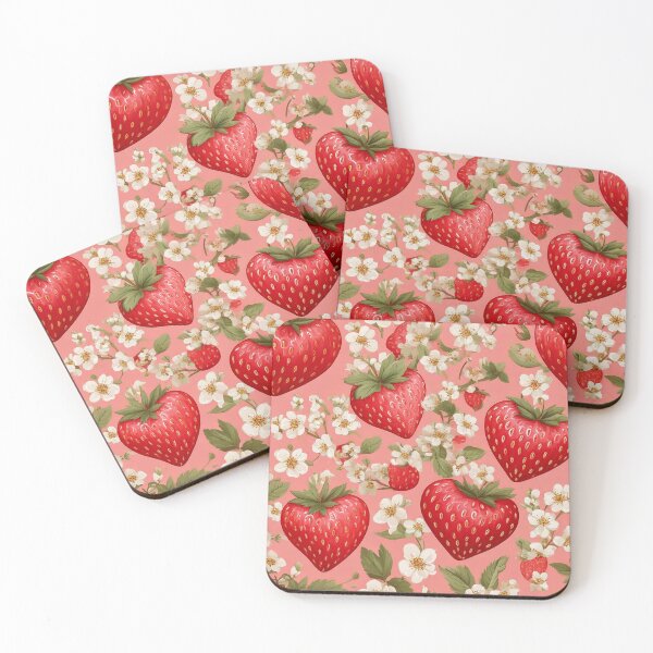 Item preview, Cute heart shaped strawberries with white blossoms designed and sold by Designbes.