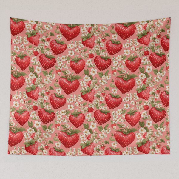 Item preview, Cute heart shaped strawberries with white blossoms designed and sold by Designbes.
