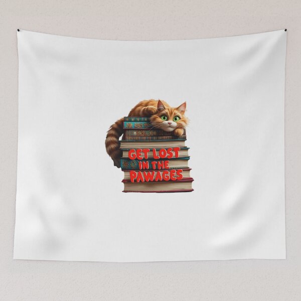 Item preview, Get Lost in the PAW-AGES Cat Reading Cat and Books  Bookish Cat Reading Cat, designed and sold by Furry Paw  Prints.