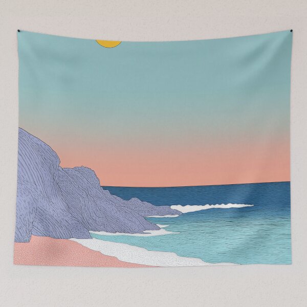 Artikelvorschau, Wandkunst bei Sonnenuntergang am Strand – Poster mit Küstenlandschaft | Meereswellen und felsige Küste entworfen und verkauft von ArtSE46.