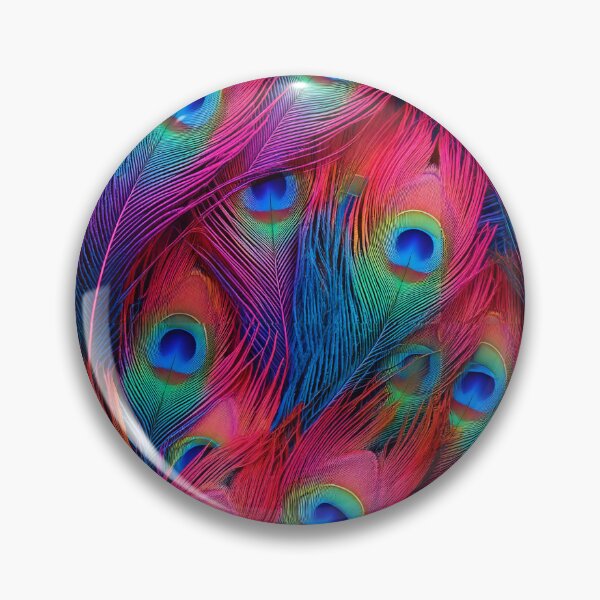 Item preview, Peacock feathers in neon pink, aqua, green and blue with glowing highlights designed and sold by Designbes.