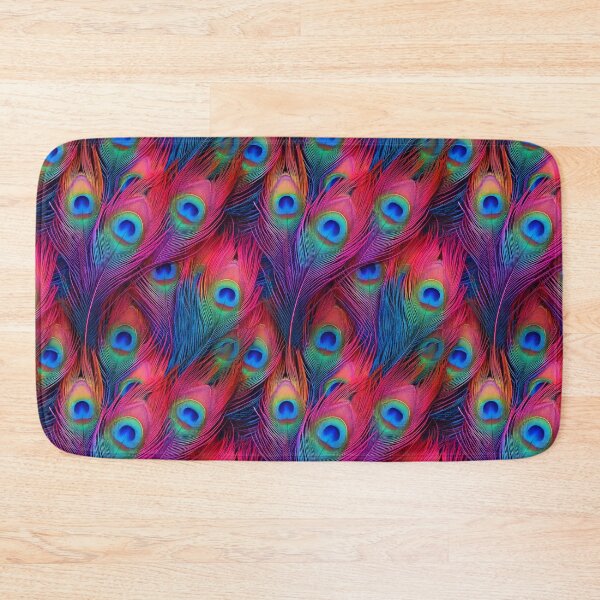 Item preview, Peacock feathers in neon pink, aqua, green and blue with glowing highlights designed and sold by Designbes.