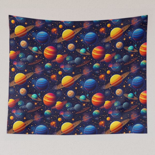 Item preview, Vibrant planets with glowing rings and abstract star constellations designed and sold by Designbes.