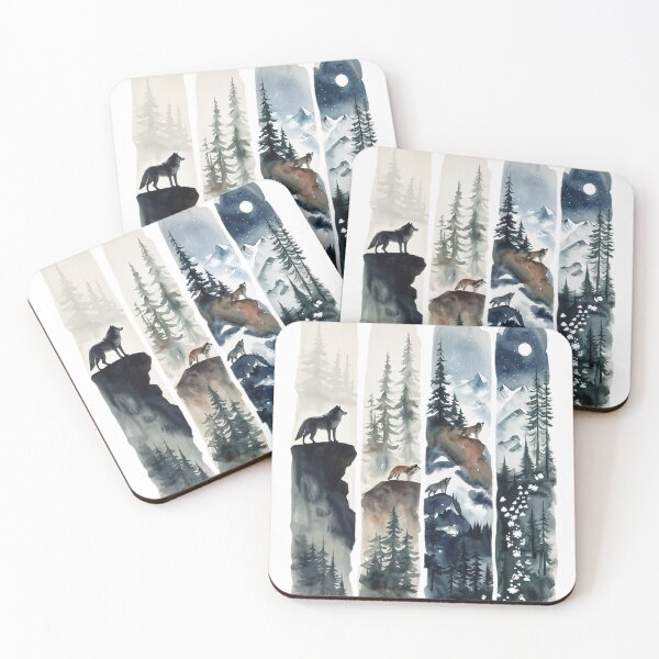 Item preview, "Mystical Wolf Watercolor Art – Majestic Forest & Mountain Scene" designed and sold by IINSPIRA.