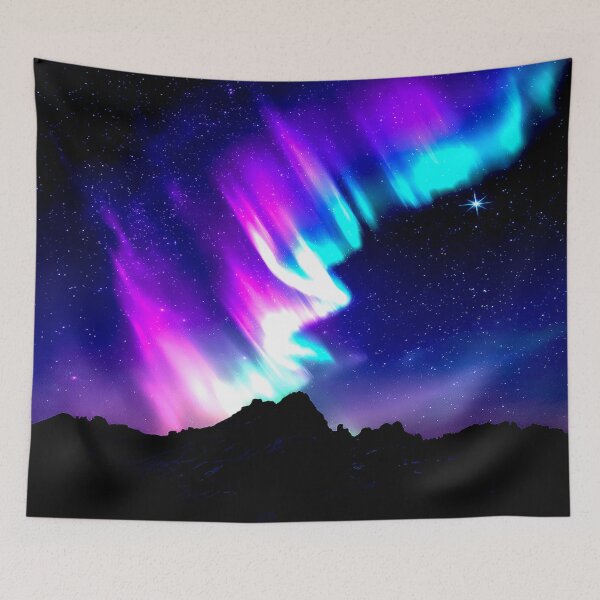 Item preview, Vibrant Aurora Borealis Over Mountain Silhouette designed and sold by Exodoi.