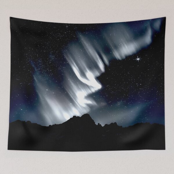 Item preview, Celestial Dance: Northern Lights Over Mountain Silhouette designed and sold by Exodoi.