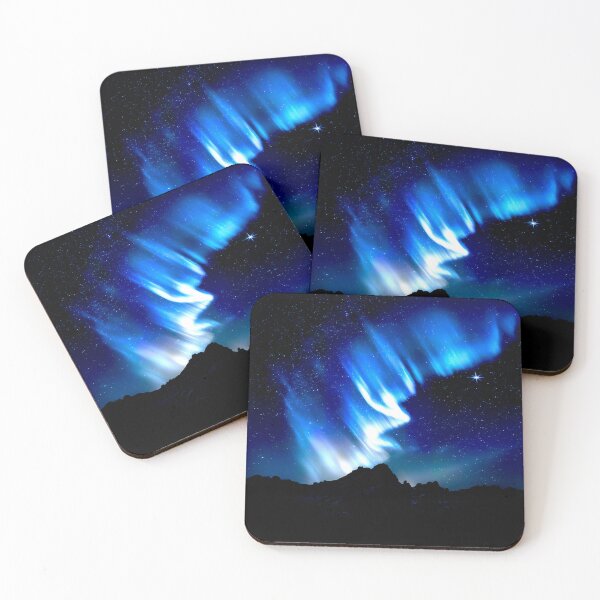 Item preview, Aurora Borealis Over Mountain Silhouette - Blue designed and sold by Exodoi.