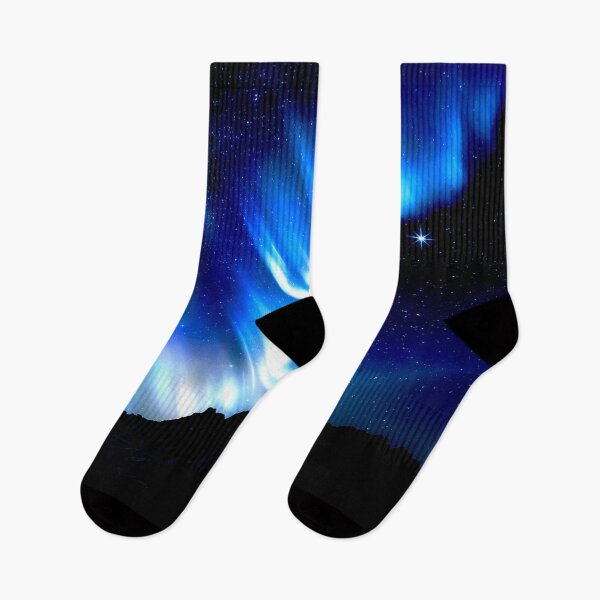 Item preview, Aurora Borealis Over Mountain Silhouette - Blue designed and sold by Exodoi.