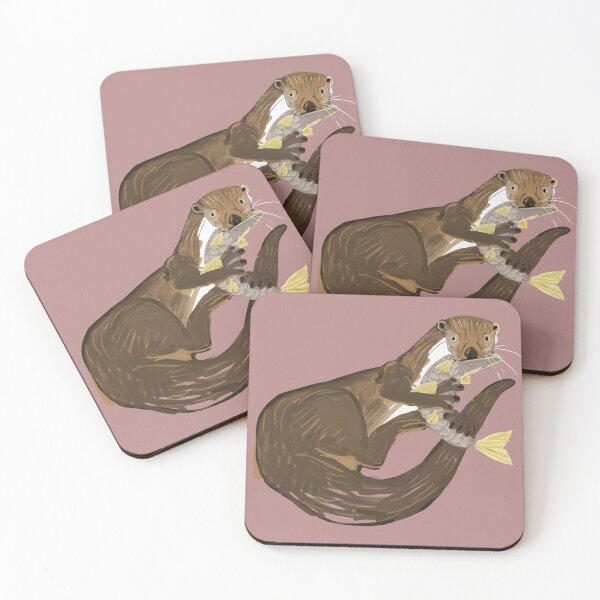 Item preview, Otter in Pink Lutra Lutra Fish for Two designed and sold by belettelepink.