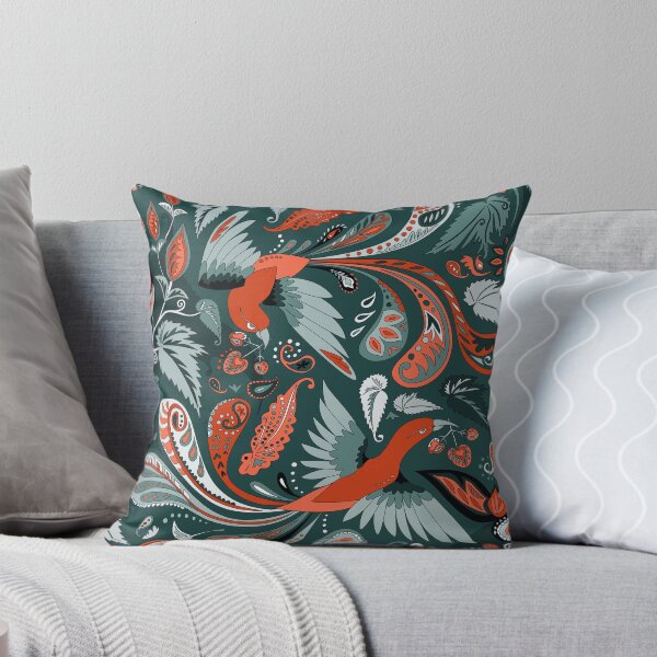 Item preview, birds and begonia paisley - teal and brick red designed and sold by kobyakov.