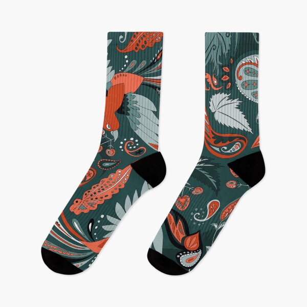 Item preview, birds and begonia paisley - teal and brick red designed and sold by kobyakov.