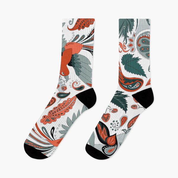 Item preview, birds and begonia paisley - teal and brick red on white designed and sold by kobyakov.
