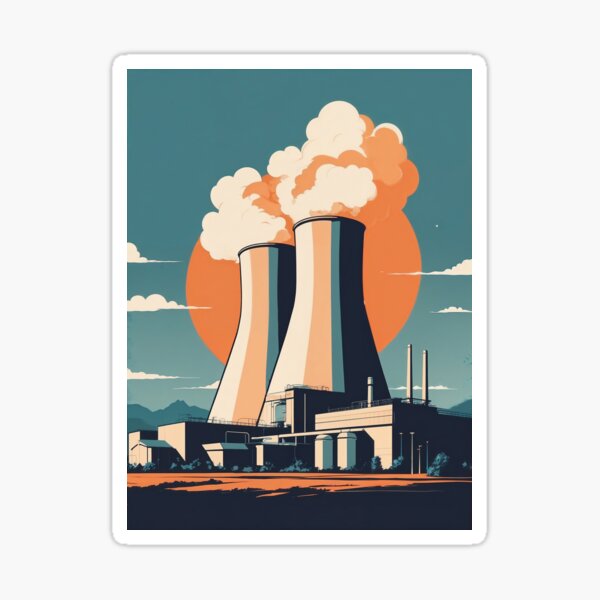 Artikel-Vorschau von Vintage-Illustration eines Atomkraftwerks, designt und verkauft von PixelAlchemy0.