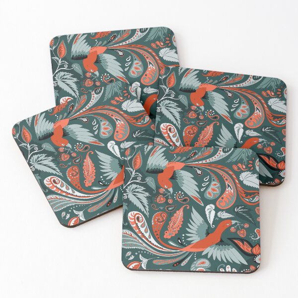 Item preview, birds and begonia paisley - teal and brick red designed and sold by kobyakov.