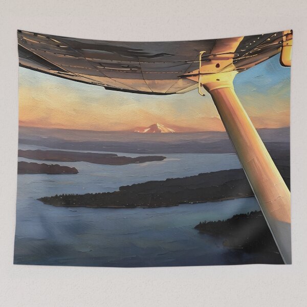 Item preview, Mt Rainier & Mt Adams Flying Sunset (Oil Painting) designed and sold by flyscenicair.