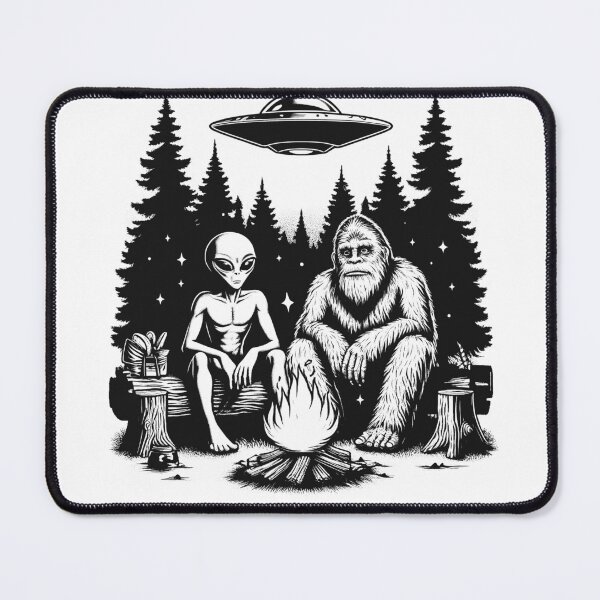 Item preview, Bigfoot and Alien Outdoor Sasquatch Hiking Camping designed and sold by Kimberley King Art King Art.