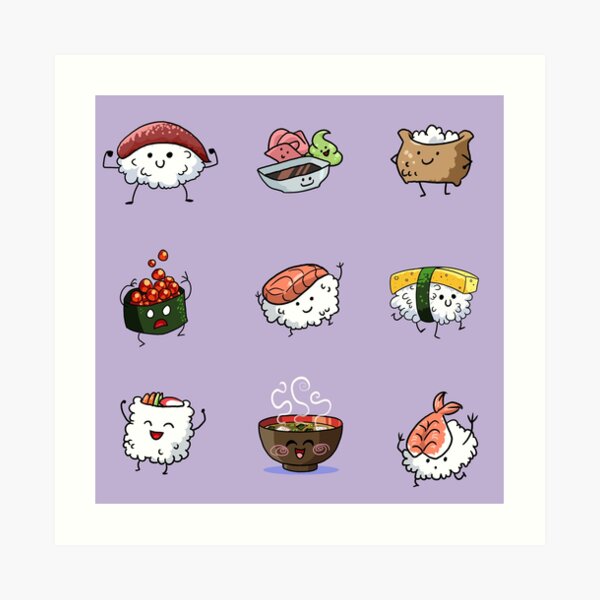 Sushi Pals (Purple) Art Print