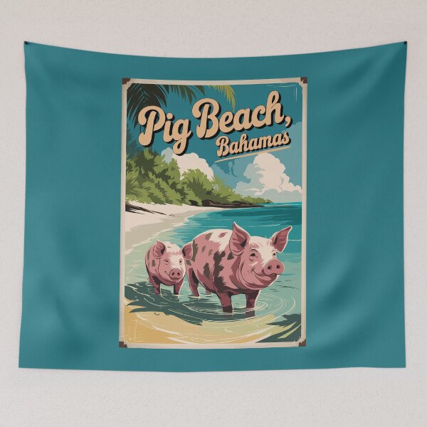 Item preview, Pig Beach Bahamas Travel Art Vintage designed and sold by KrisSidDesigns.