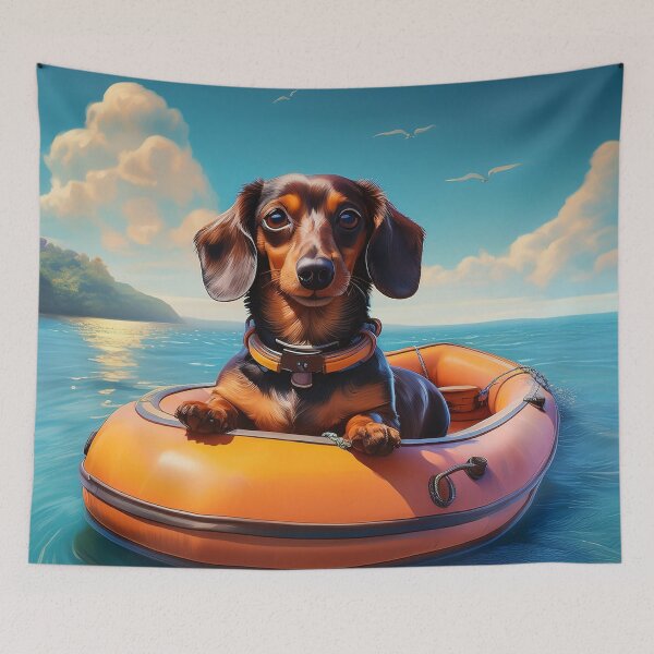 Item preview, Dachshund in a rubber dinghy at sea designed and sold by hhh-art.
