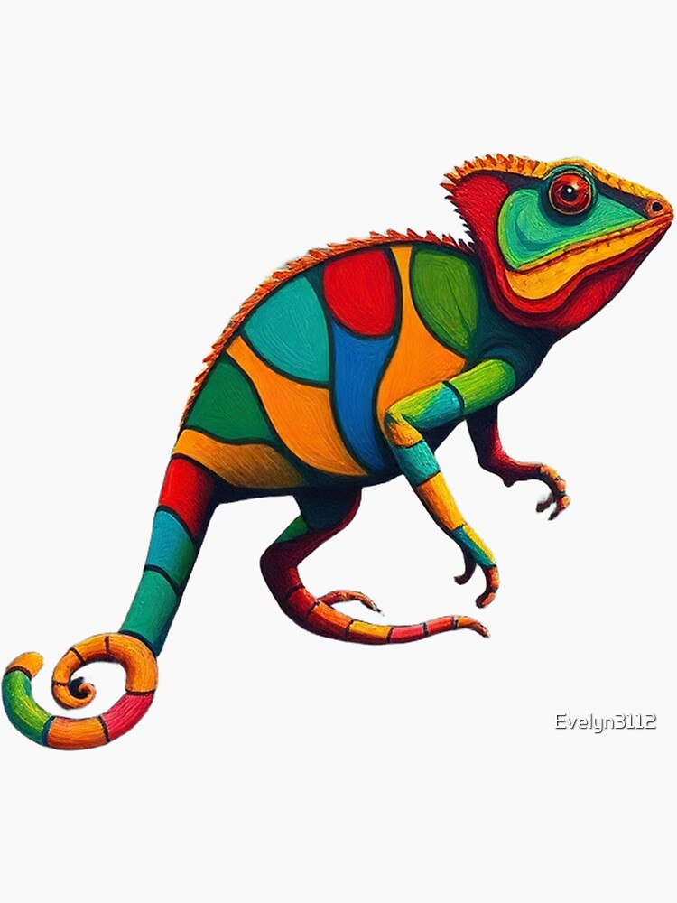 Thumbnail 3 von 3, Sticker, Chameleon crossing the street - Ein Chamäleon überquert die Straße designt und verkauft von Evelyn3112.