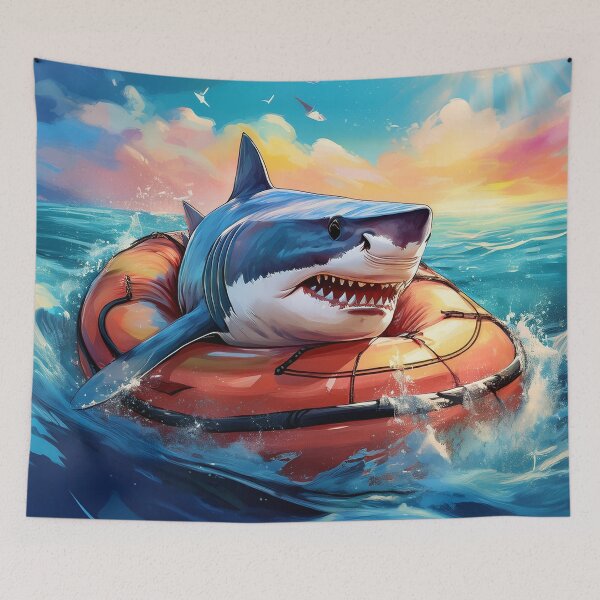 Item preview, shark in a dinghy at sea designed and sold by hhh-art.