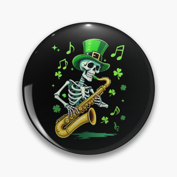 Artikelvorschau, Lustiges Skelett spielt Saxophon, Geschenk für den St. Patrick's Day 2025 entworfen und verkauft von ArtByKatti.