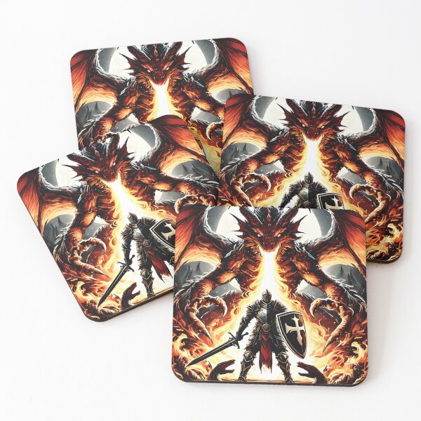 Item preview, Epic Knight vs. Dragon Battle – Fiery Medieval Fantasy Warrior Artwork with a Heroic Crusader and Fire-Breathing Dragon designed and sold by DrawHandArt.