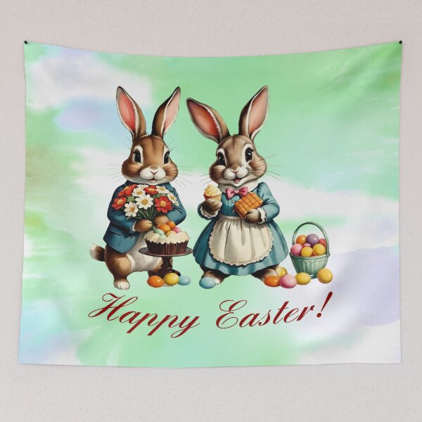 Item preview, Two Easter Bunnies Wishing a Happy Easter | Gift for Easter designed and sold by UnhingedBird.