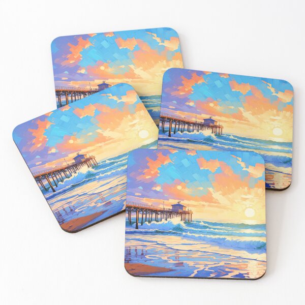 Item preview, California pier and ocean at sunrise - Landscape painting designed and sold by TheArtistOf2022.